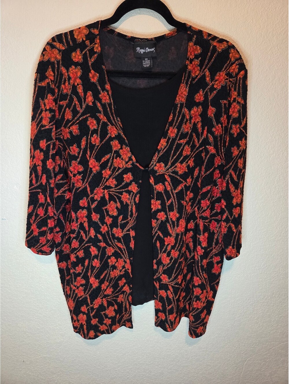 Rafaella Black Floral Embroidered Cardigan Sweater